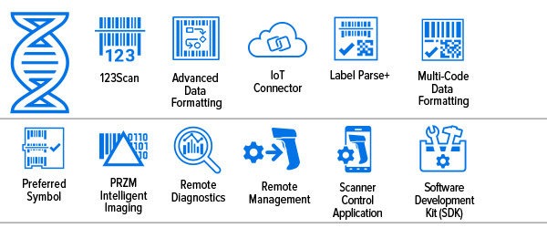MP72 Series Multi-Plane Scanner/Scale Spec Sheet Mobility DNA Icons: 123Scan, Advanced Data Formatting, IoT Connector, Label Parse+, Multi-Code Data Formatting, Preferred Symbol, PRZM Intelligent Imaging, Remote Diagnostics, Remote Management, Scanner Control Application, Software Development Kit (SDK)