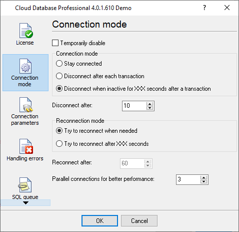 Configuring data exporting to a cloud database