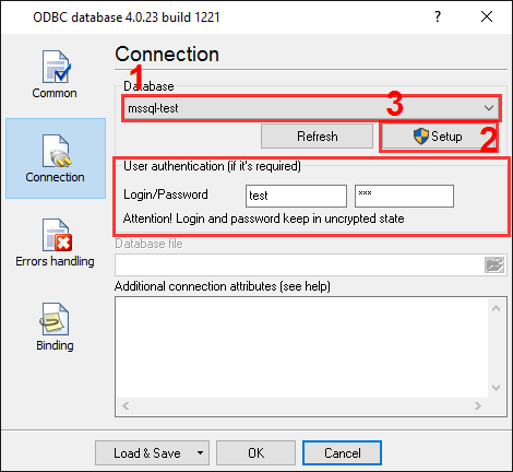 Export to MS Access. ODBC database data logger. Connection options