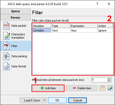 Fig.6. Data logger. Filter rules.