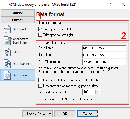 Barcode scanner data logger. Format of items