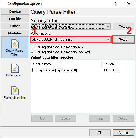 Selecting the DLMS/COSEM plugin