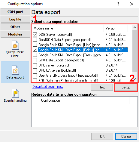 Selecting the Geo Export plugin