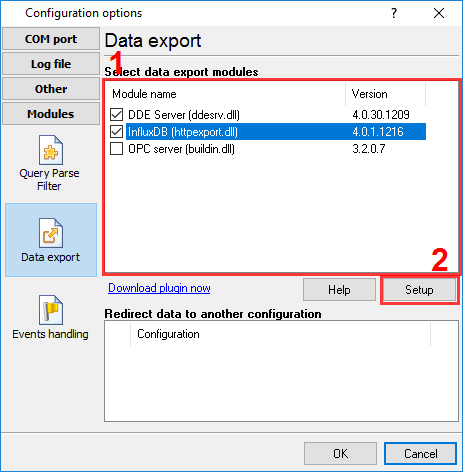 Selecting the HTTP Export plugin