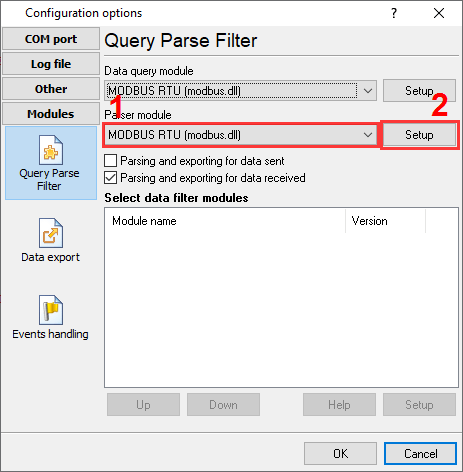 Selecting the MODBUS RTU plugin