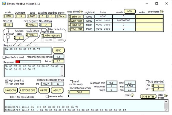 Simply MODBUS RTU query settings