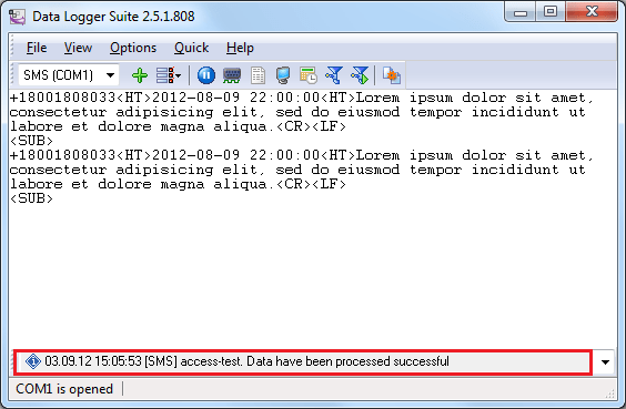 Message about SMS successfully written to the database
