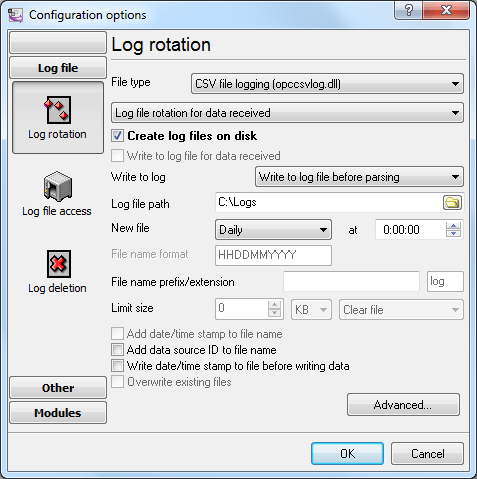 Fig. 1 Configuring the log file