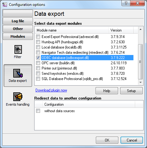 Fig. 5 Configuring the data export plugin. General.